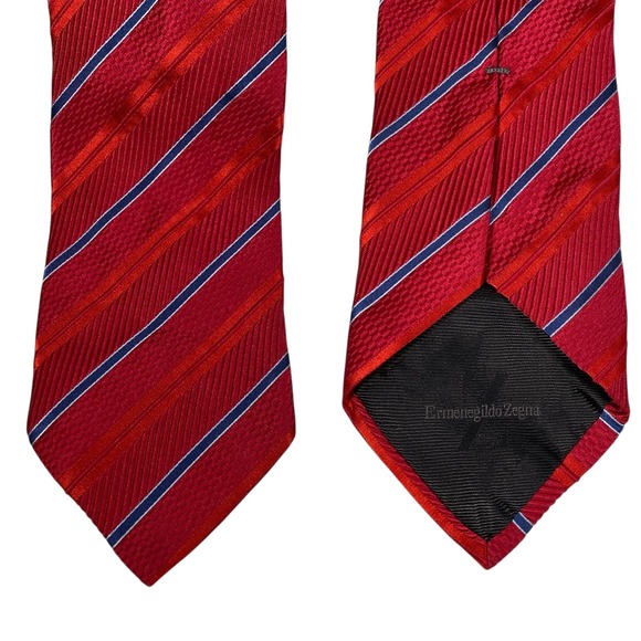 Ermenegildo Zegna Red Stripe Silk Cotton Blend Tie Neckwear Menswear Italy 57 in - Picture 1 of 12